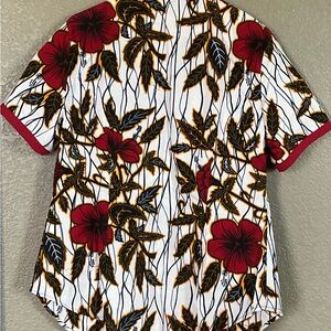 Floral Button Down Shirt - Red and White